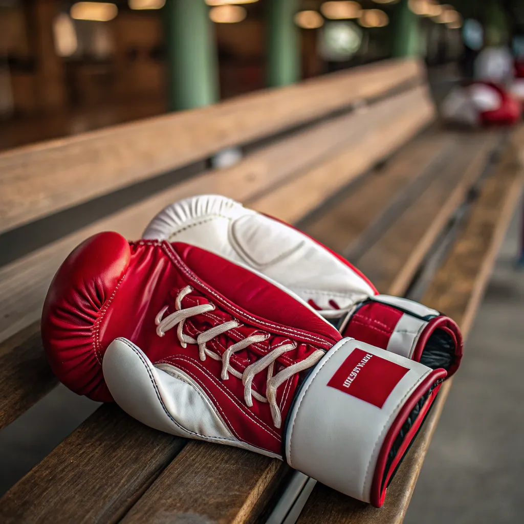 Boxing gloves on a bench